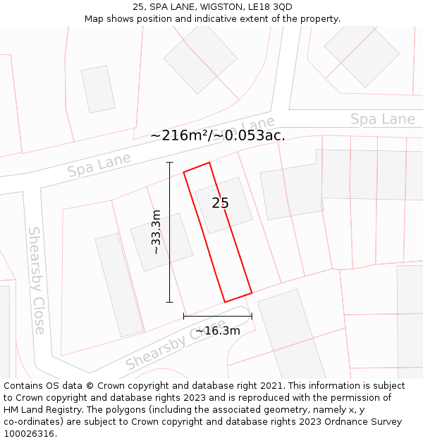 25, SPA LANE, WIGSTON, LE18 3QD: Plot and title map