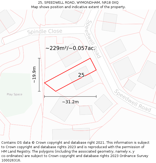 25, SPEEDWELL ROAD, WYMONDHAM, NR18 0XQ: Plot and title map