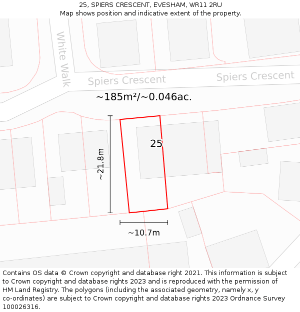 25, SPIERS CRESCENT, EVESHAM, WR11 2RU: Plot and title map