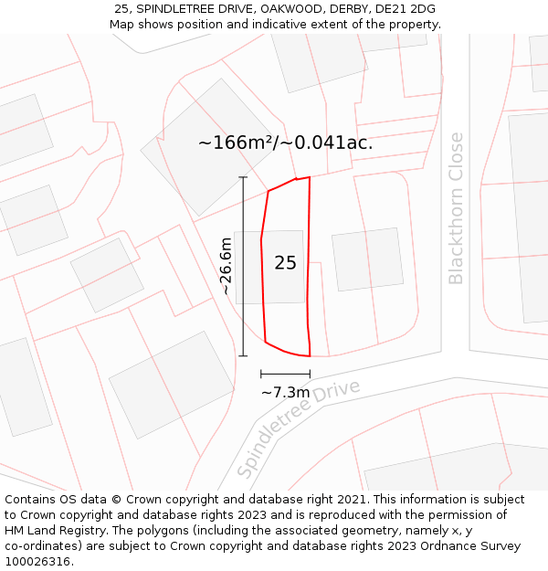 25, SPINDLETREE DRIVE, OAKWOOD, DERBY, DE21 2DG: Plot and title map