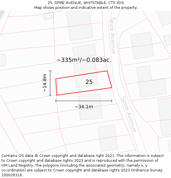 25, SPIRE AVENUE, WHITSTABLE, CT5 3DS: Plot and title map