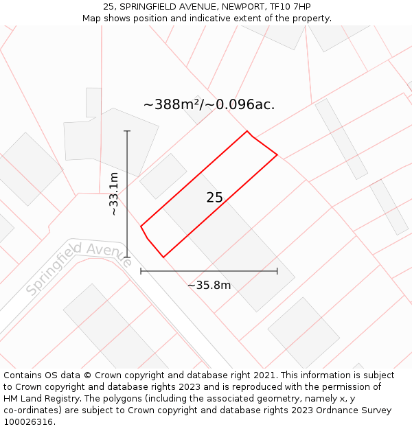 25, SPRINGFIELD AVENUE, NEWPORT, TF10 7HP: Plot and title map