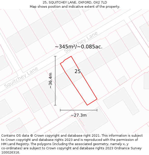 25, SQUITCHEY LANE, OXFORD, OX2 7LD: Plot and title map