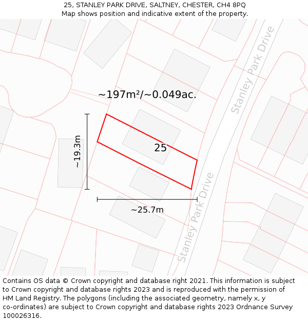 25, STANLEY PARK DRIVE, SALTNEY, CHESTER, CH4 8PQ: Plot and title map