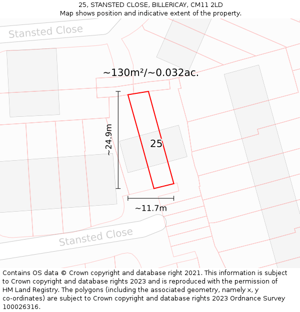 25, STANSTED CLOSE, BILLERICAY, CM11 2LD: Plot and title map