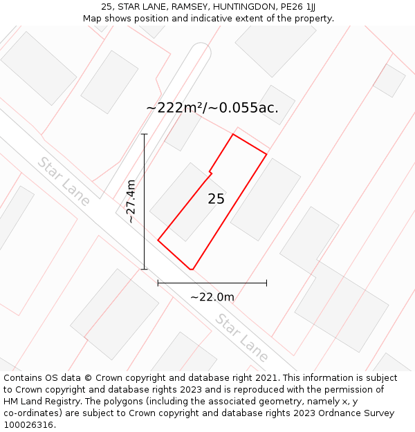 25, STAR LANE, RAMSEY, HUNTINGDON, PE26 1JJ: Plot and title map