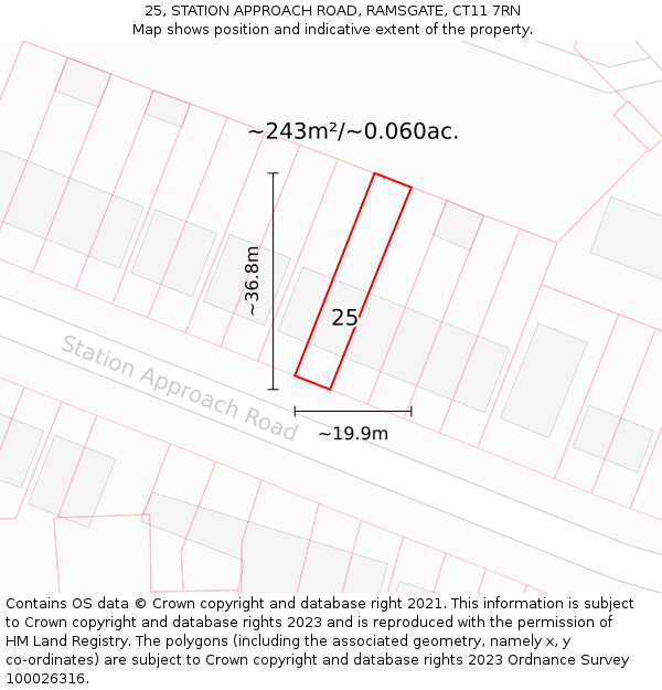 25, STATION APPROACH ROAD, RAMSGATE, CT11 7RN: Plot and title map