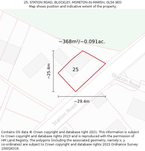 25, STATION ROAD, BLOCKLEY, MORETON-IN-MARSH, GL56 9ED: Plot and title map