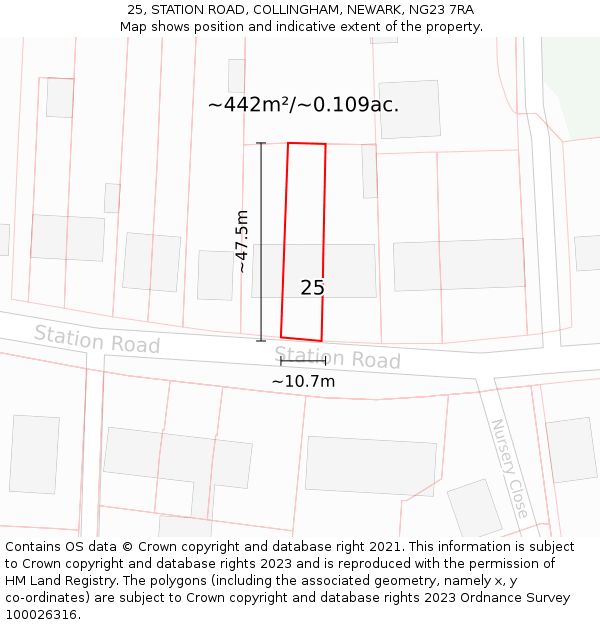 25, STATION ROAD, COLLINGHAM, NEWARK, NG23 7RA: Plot and title map