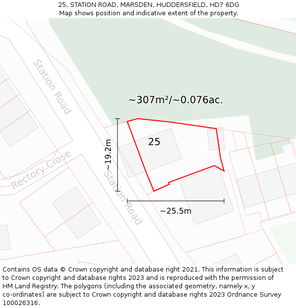 25, STATION ROAD, MARSDEN, HUDDERSFIELD, HD7 6DG: Plot and title map