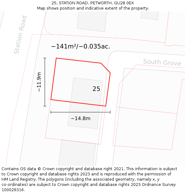 25, STATION ROAD, PETWORTH, GU28 0EX: Plot and title map