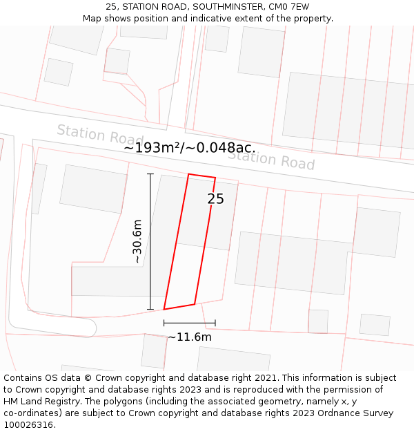 25, STATION ROAD, SOUTHMINSTER, CM0 7EW: Plot and title map