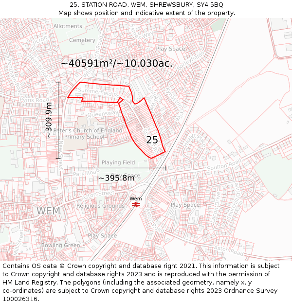 25, STATION ROAD, WEM, SHREWSBURY, SY4 5BQ: Plot and title map