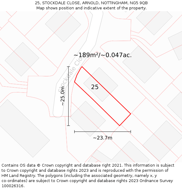 25, STOCKDALE CLOSE, ARNOLD, NOTTINGHAM, NG5 9QB: Plot and title map