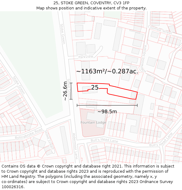 25, STOKE GREEN, COVENTRY, CV3 1FP: Plot and title map