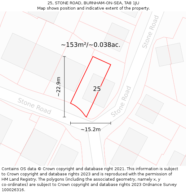 25, STONE ROAD, BURNHAM-ON-SEA, TA8 1JU: Plot and title map