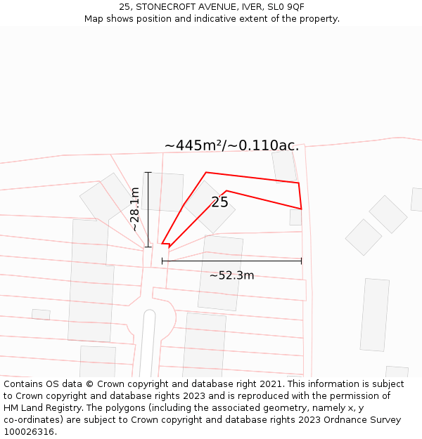 25, STONECROFT AVENUE, IVER, SL0 9QF: Plot and title map