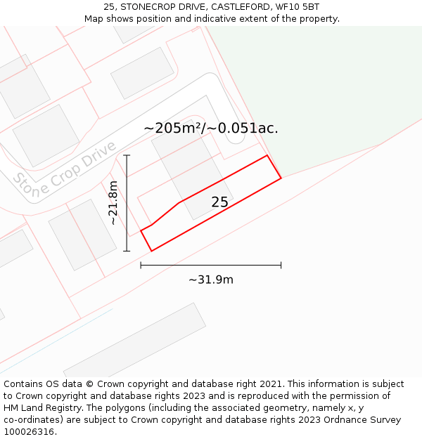 25, STONECROP DRIVE, CASTLEFORD, WF10 5BT: Plot and title map