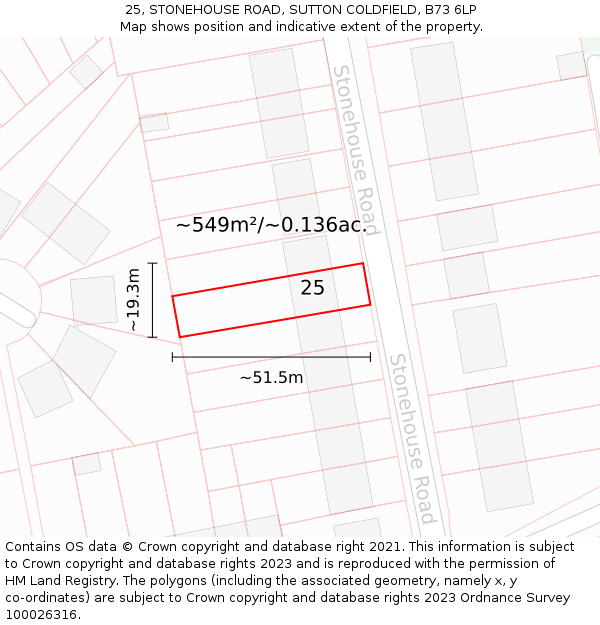 25, STONEHOUSE ROAD, SUTTON COLDFIELD, B73 6LP: Plot and title map