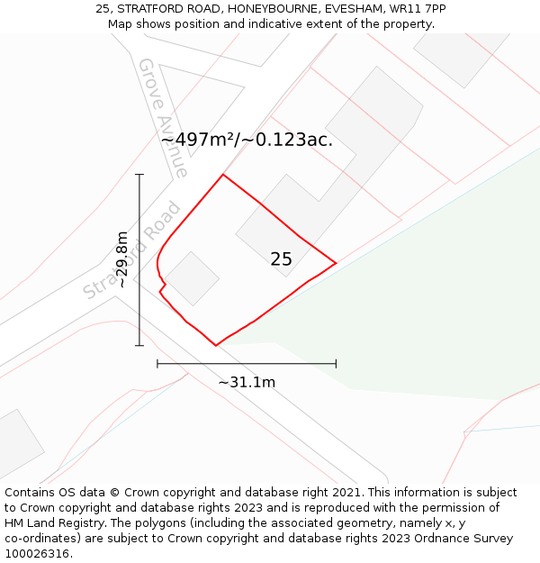 25, STRATFORD ROAD, HONEYBOURNE, EVESHAM, WR11 7PP: Plot and title map