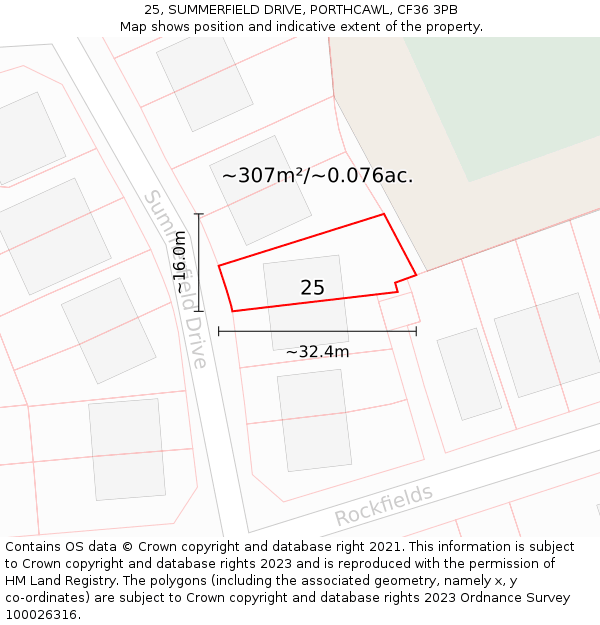 25, SUMMERFIELD DRIVE, PORTHCAWL, CF36 3PB: Plot and title map