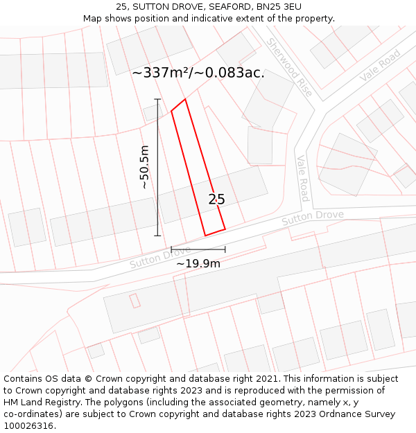 25, SUTTON DROVE, SEAFORD, BN25 3EU: Plot and title map