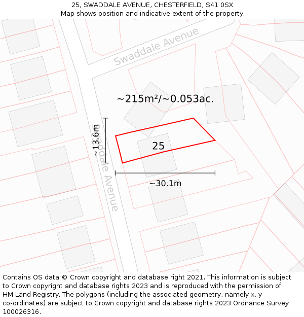 25, SWADDALE AVENUE, CHESTERFIELD, S41 0SX: Plot and title map