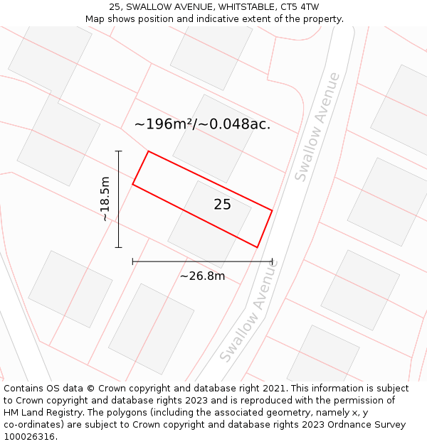 25, SWALLOW AVENUE, WHITSTABLE, CT5 4TW: Plot and title map