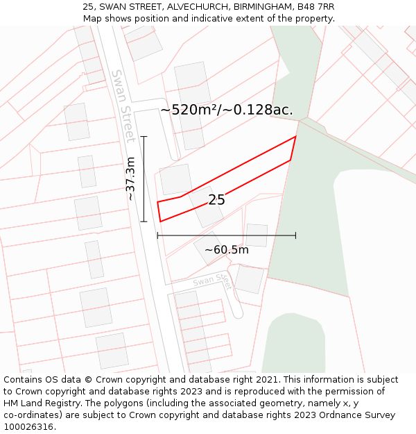 25, SWAN STREET, ALVECHURCH, BIRMINGHAM, B48 7RR: Plot and title map