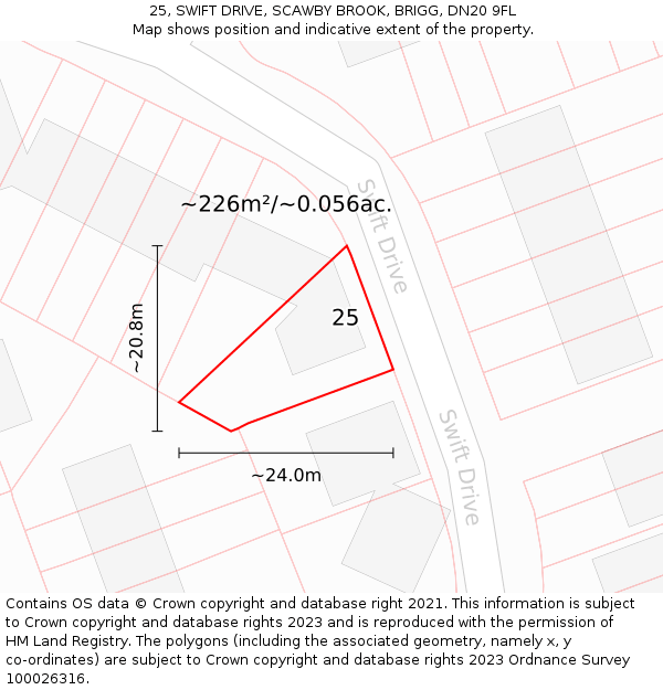 25, SWIFT DRIVE, SCAWBY BROOK, BRIGG, DN20 9FL: Plot and title map