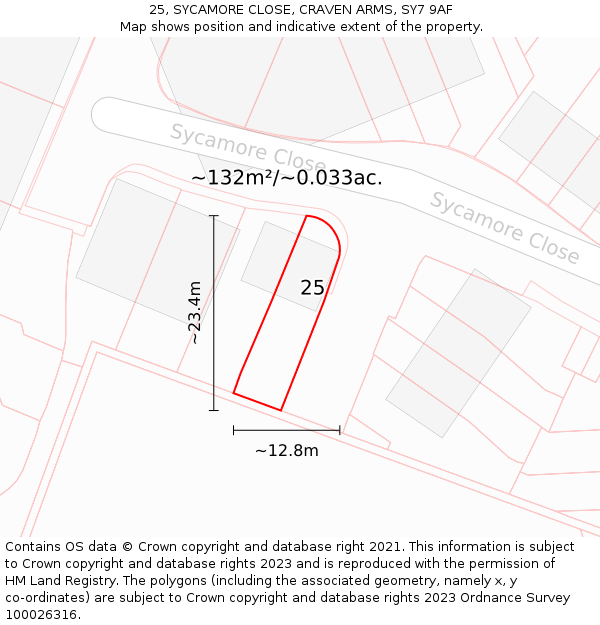 25, SYCAMORE CLOSE, CRAVEN ARMS, SY7 9AF: Plot and title map