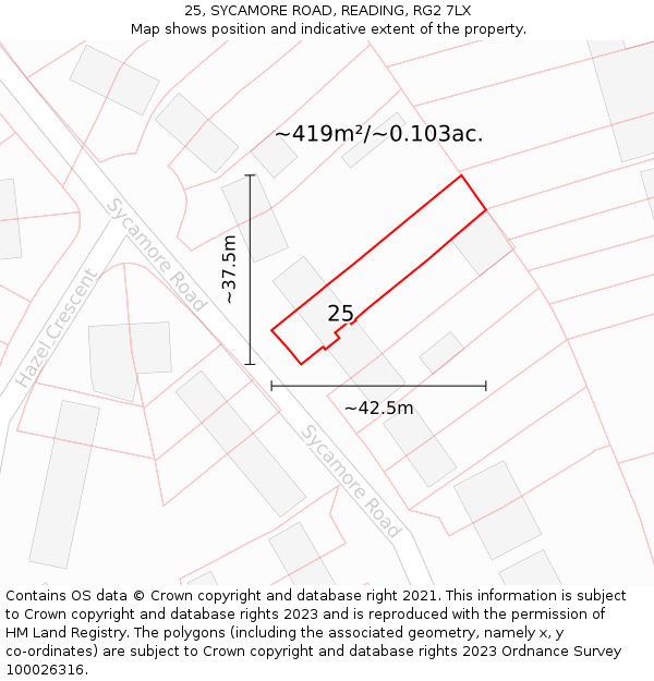 25, SYCAMORE ROAD, READING, RG2 7LX: Plot and title map