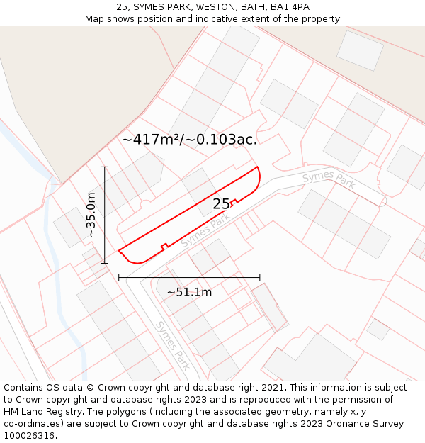 25, SYMES PARK, WESTON, BATH, BA1 4PA: Plot and title map