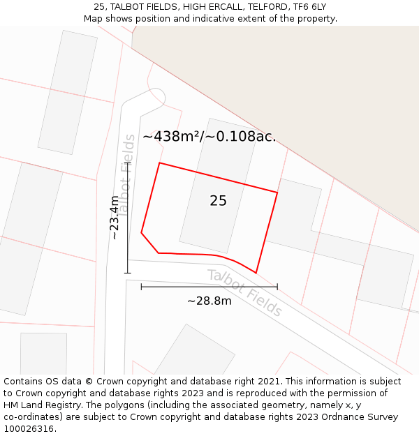 25, TALBOT FIELDS, HIGH ERCALL, TELFORD, TF6 6LY: Plot and title map