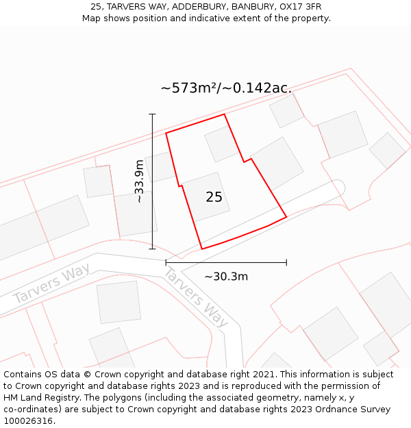 25, TARVERS WAY, ADDERBURY, BANBURY, OX17 3FR: Plot and title map