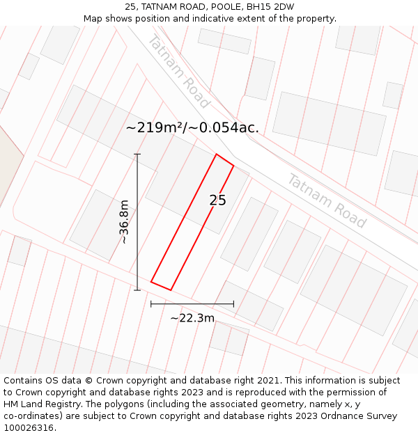 25, TATNAM ROAD, POOLE, BH15 2DW: Plot and title map