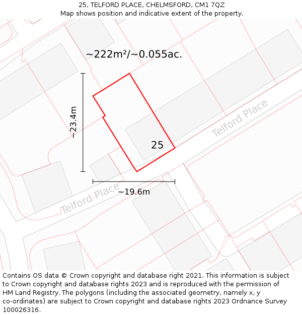 25, TELFORD PLACE, CHELMSFORD, CM1 7QZ: Plot and title map