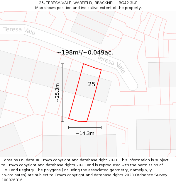 25, TERESA VALE, WARFIELD, BRACKNELL, RG42 3UP: Plot and title map