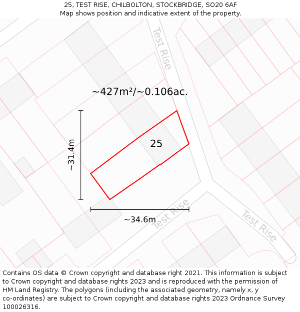 25, TEST RISE, CHILBOLTON, STOCKBRIDGE, SO20 6AF: Plot and title map