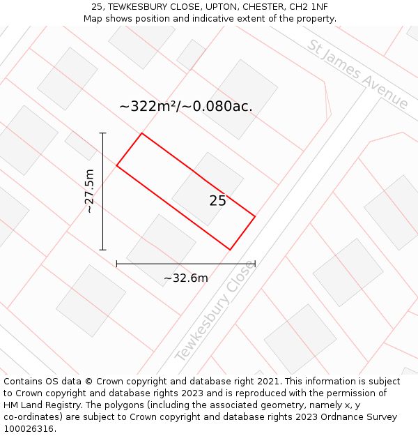 25, TEWKESBURY CLOSE, UPTON, CHESTER, CH2 1NF: Plot and title map