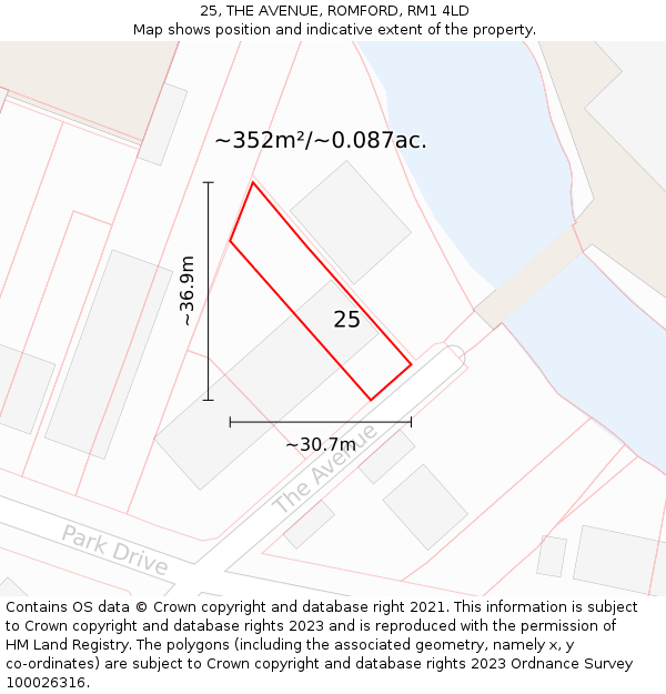 25, THE AVENUE, ROMFORD, RM1 4LD: Plot and title map