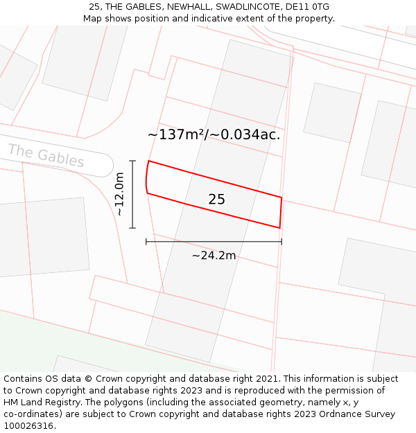 25, THE GABLES, NEWHALL, SWADLINCOTE, DE11 0TG: Plot and title map