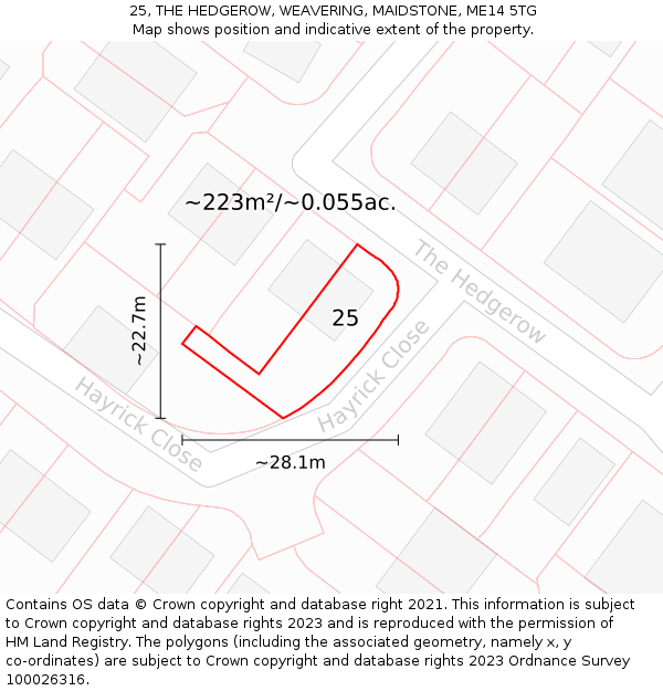 25, THE HEDGEROW, WEAVERING, MAIDSTONE, ME14 5TG: Plot and title map