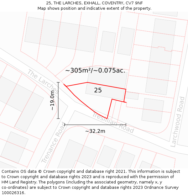 25, THE LARCHES, EXHALL, COVENTRY, CV7 9NF: Plot and title map