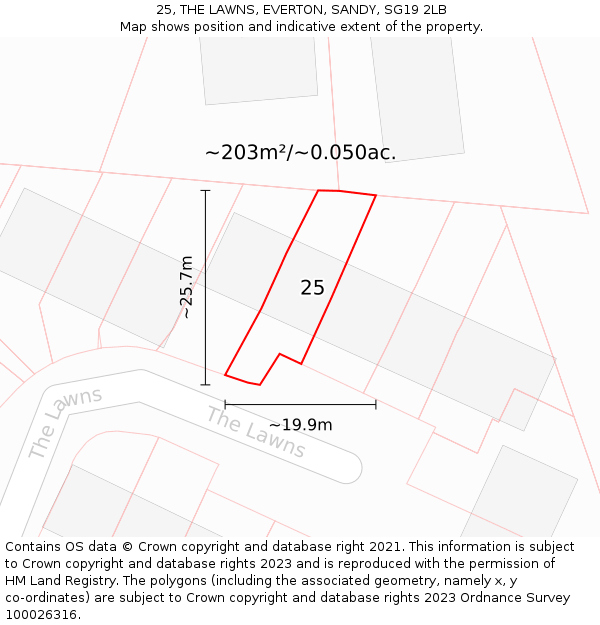 25, THE LAWNS, EVERTON, SANDY, SG19 2LB: Plot and title map