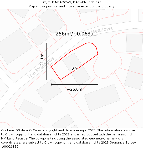 25, THE MEADOWS, DARWEN, BB3 0PF: Plot and title map