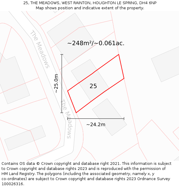 25, THE MEADOWS, WEST RAINTON, HOUGHTON LE SPRING, DH4 6NP: Plot and title map