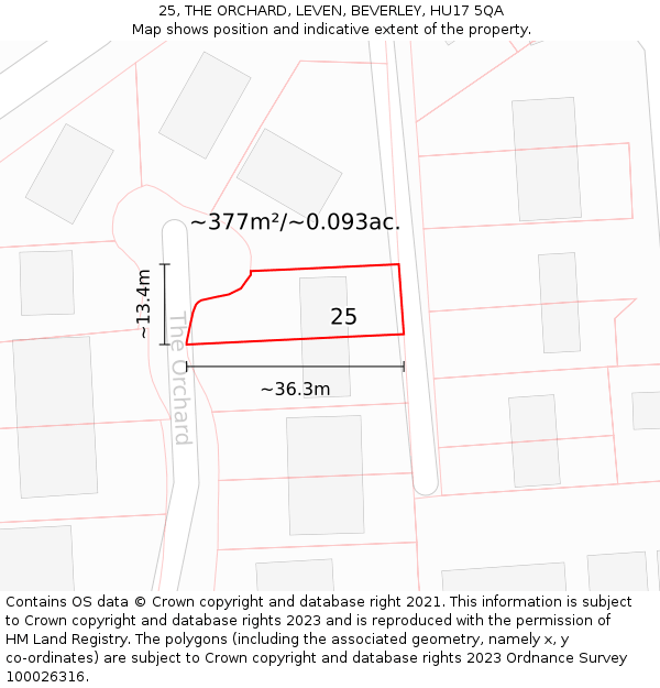 25, THE ORCHARD, LEVEN, BEVERLEY, HU17 5QA: Plot and title map