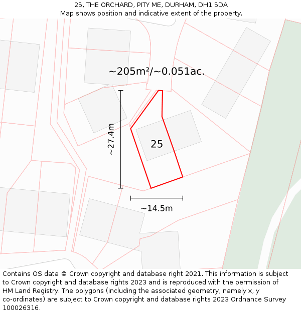 25, THE ORCHARD, PITY ME, DURHAM, DH1 5DA: Plot and title map