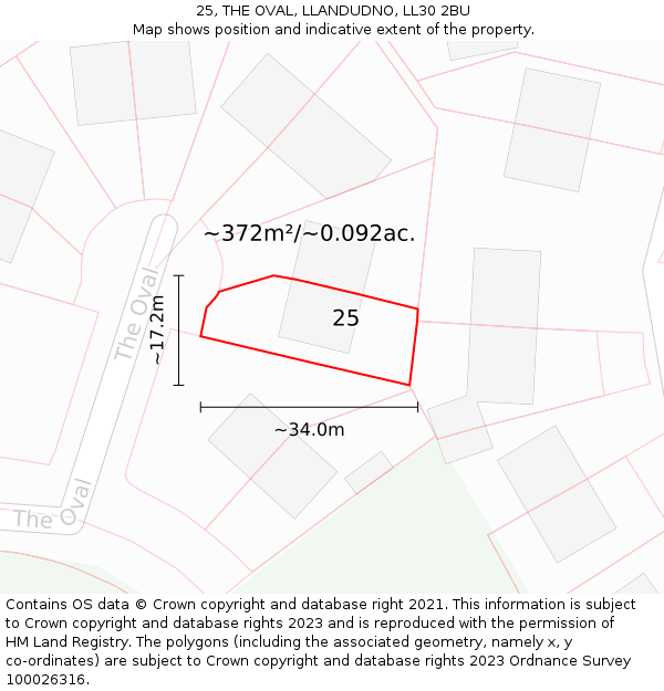 25, THE OVAL, LLANDUDNO, LL30 2BU: Plot and title map